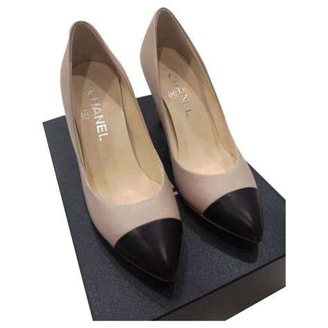 chanel shoes beige black|Chanel ladies high heel shoes.